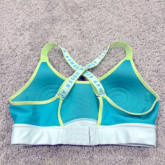 UNDER ARMOUR Women’s Crossback Low Sports Bra Turquoise Lime Green MOLDED XS - Picture 4 of 12